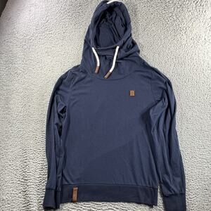 Naketano Women's M Hoodie Navy Blue Cowl Neck Rope Brave New Word Pullover